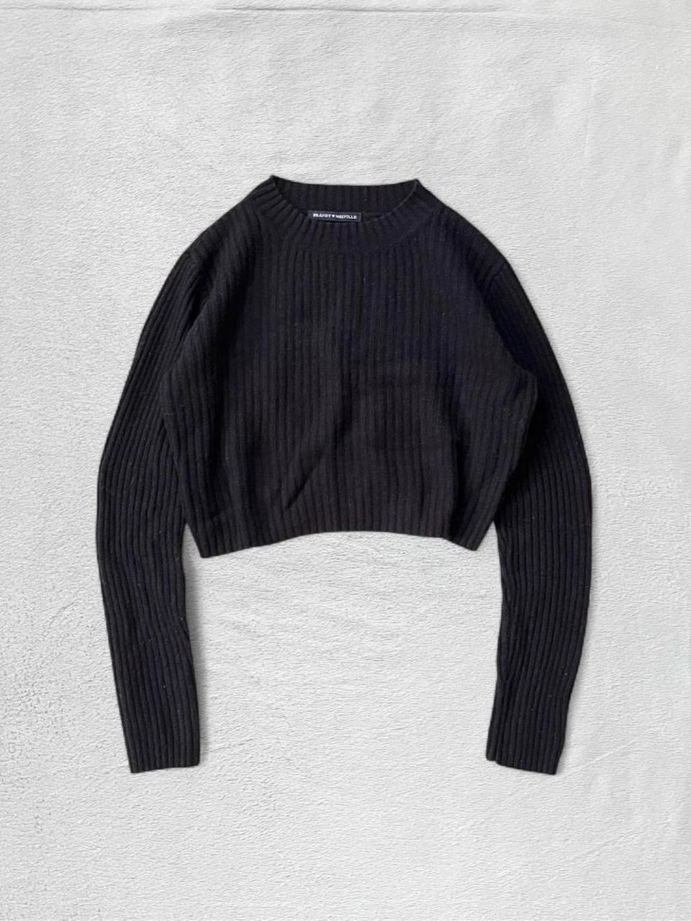 Brandy Melville Black Knit Ribbed Cropped Sweater, One Size (Women’s Small)